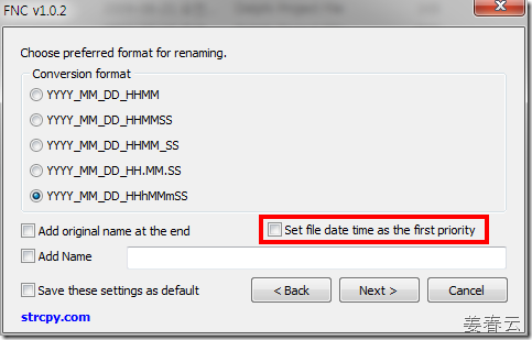FNC(Photo/Video File Name Changer) v1.02 release - The file created date time information is available for those cameras providing incorrect EXIF data