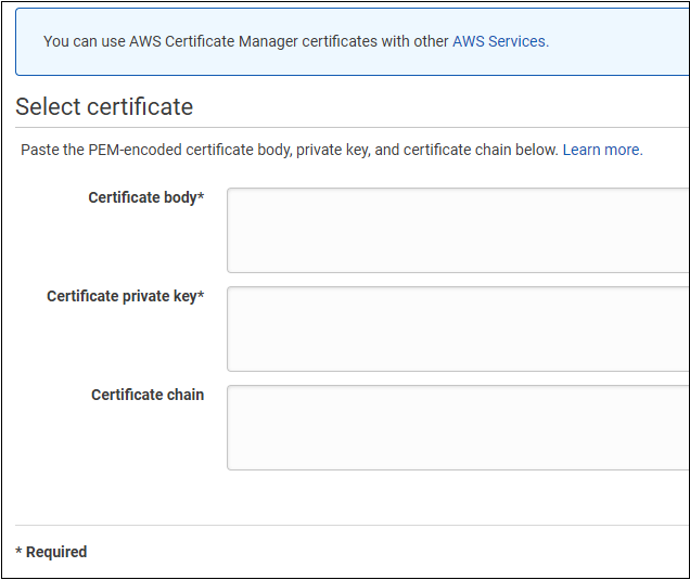 Importing a wild card domain SSL certificate into AWS Certificate Manager