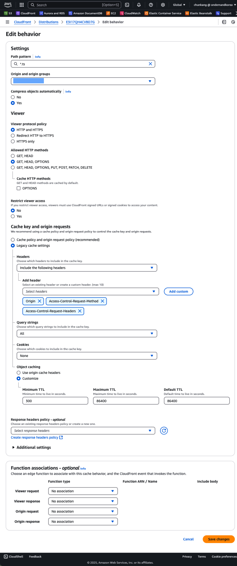 CloudFront Settings for Dynamic HLS Streaming