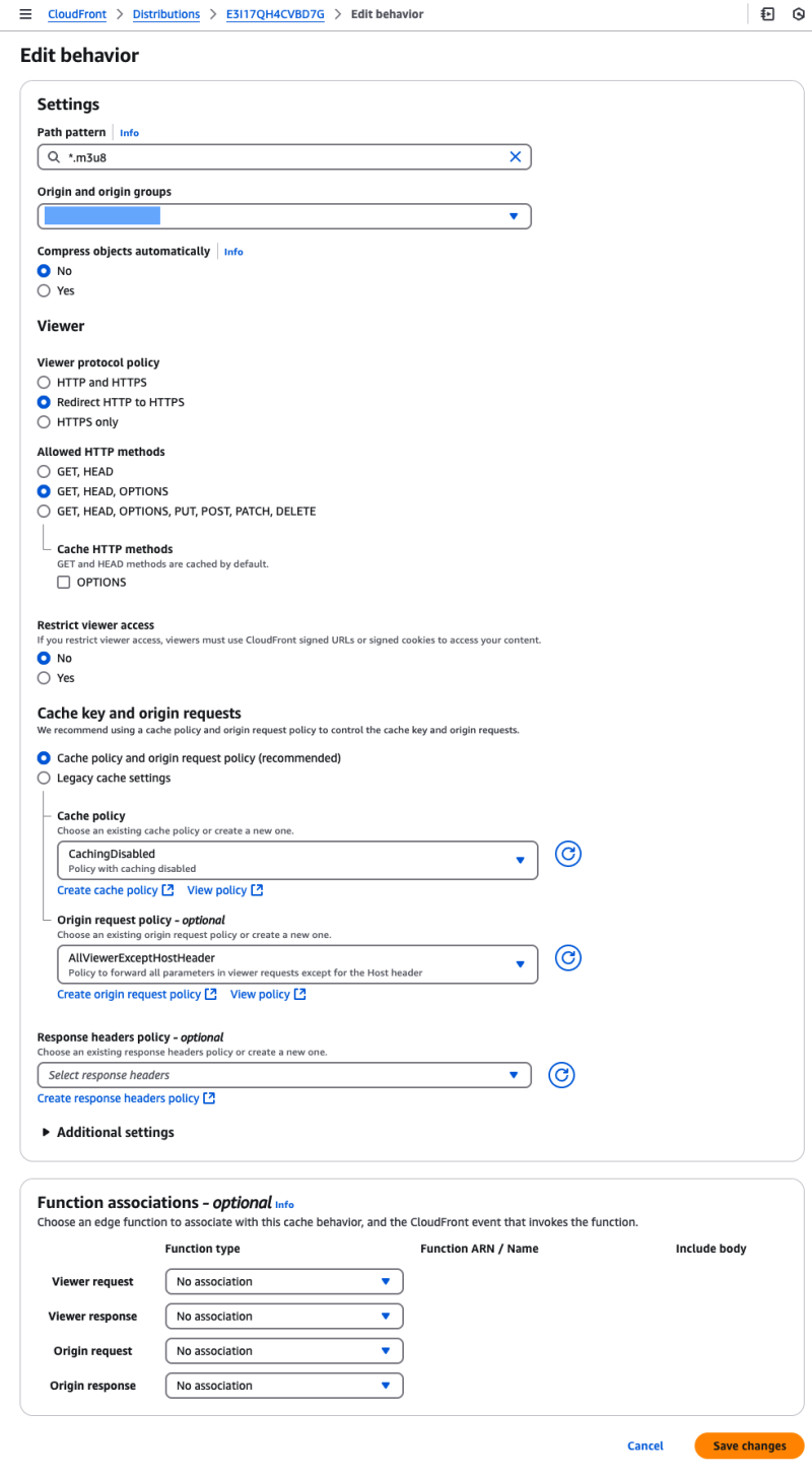 CloudFront Settings for Dynamic HLS Streaming