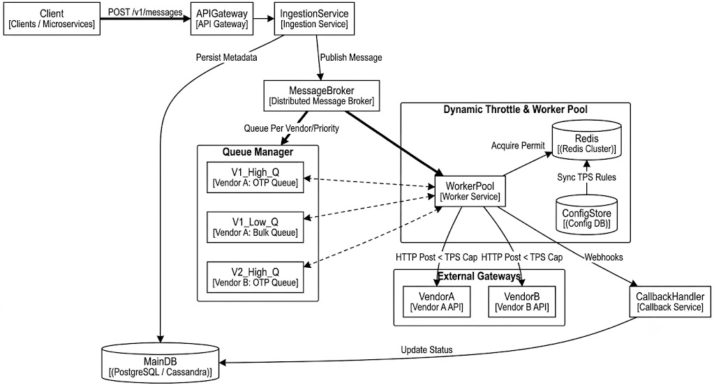 Messaging Platform with Limited TPS based on the vendor