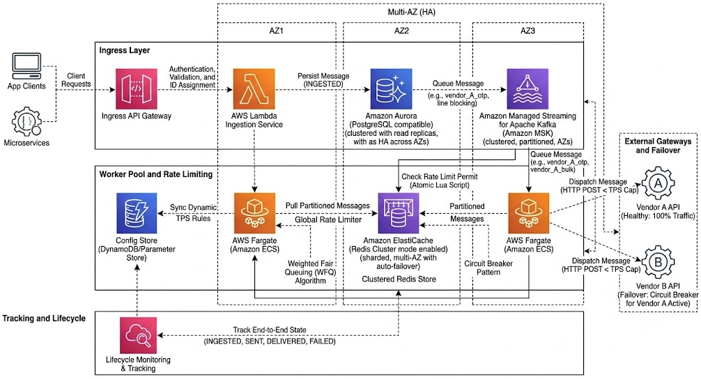 Messaging Platform with Limited TPS based on the vendor