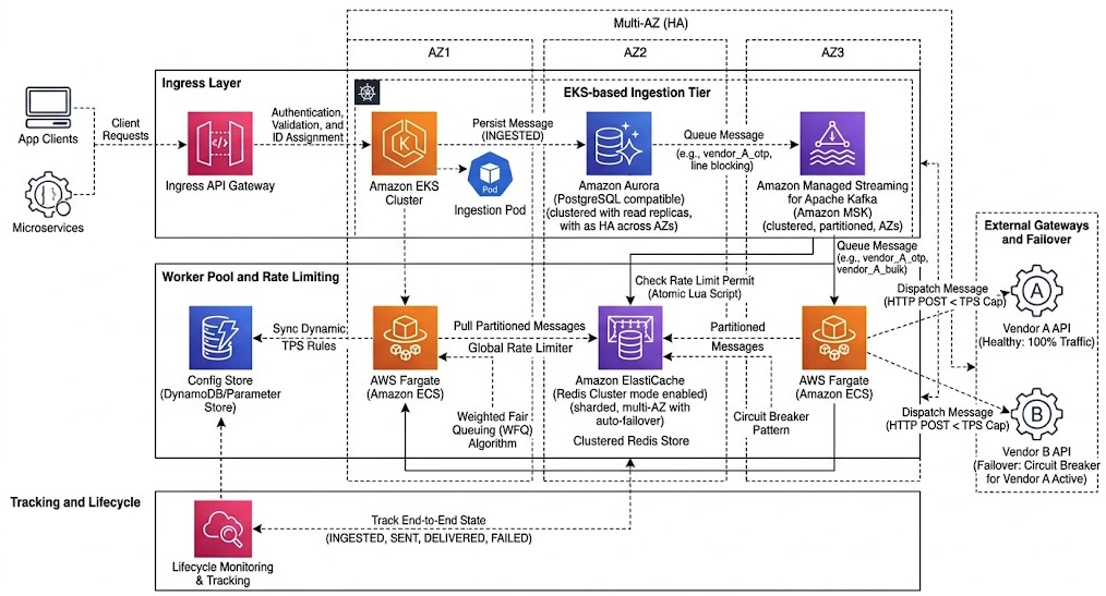 Messaging Platform with Limited TPS based on the vendor